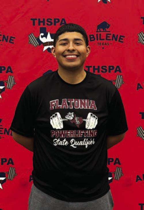 Flatonia’s Isaac Vasquez fi nished 10th in the 242 weight class Saturday at the State Powerlifting Meet in Abilene. Isaac fi nished his career against the best in the state, posting personal records in squat (550) and bench (405) as well a personal best overall total of 1,425 pounds.