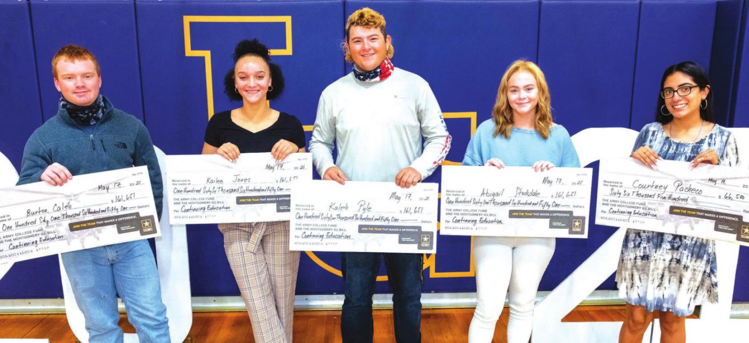 U.S. Army Educational Benefits Incentive Packages went to U.S. Army enlistees Caleb Burton, Kailee Jones, Kaleb Pyle, Abigail Stockdale and Courtney Pacheco.