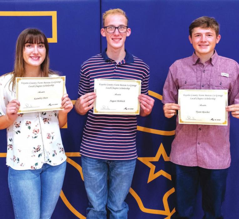The Fayette County Farm Bureau La Grange Local Chapter Scholarship went to Kaimbry Deen, August Herbrich and Tyson Roscher.