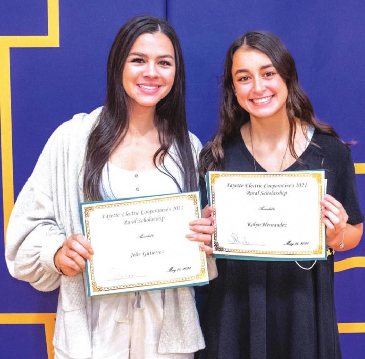 The Fayette Electric Cooperative’s 2021 Rural Scholarship went to Jolie Gutierrez and Kalyn Hernandez.