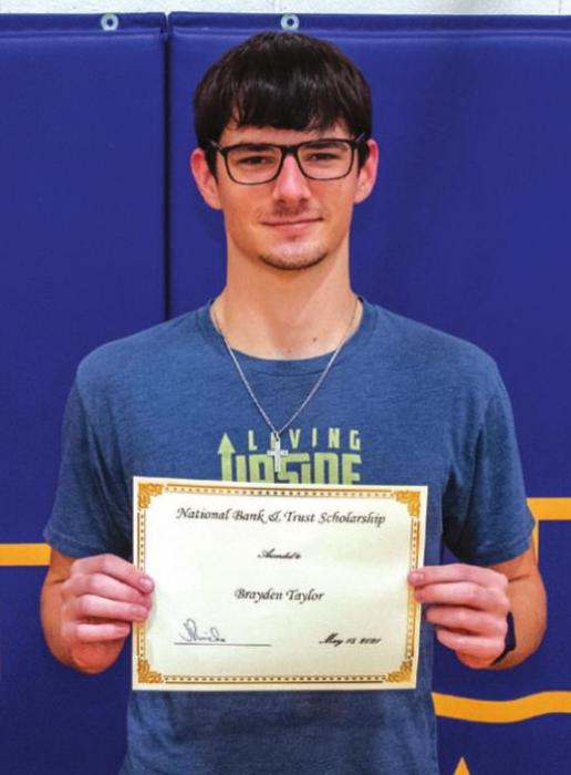 The National Bank &amp; Trust Scholarship went to Brayden Taylor.