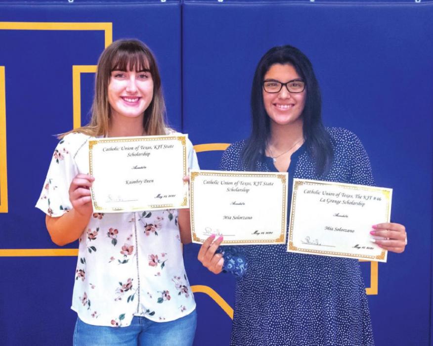 The Catholic Union of Texas, KJT State Scholarship went to Kaimbry Deen and Mia Solorzano. The Catholic Union of Texas, The KJT #46 La Grange Scholarship went to Mia Solorzano.