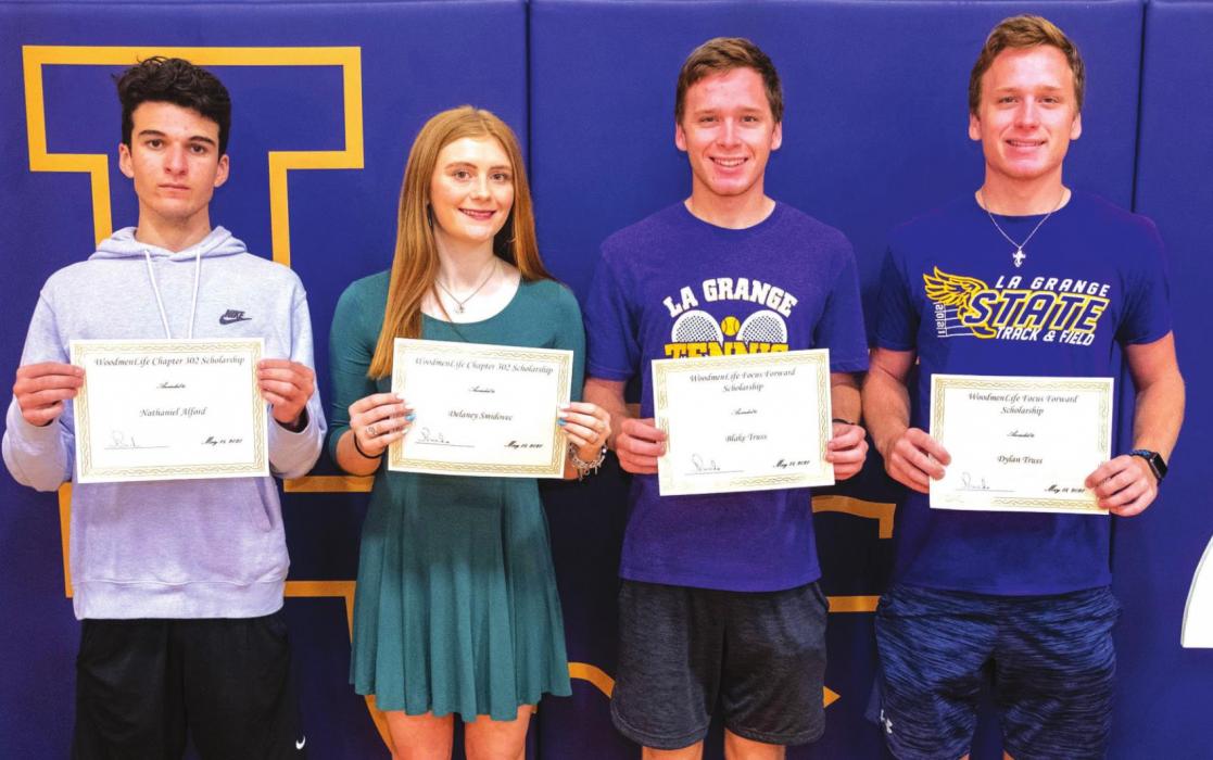 The WoodmenLife Chapter 302 Scholarship went to Nathaniel Alford, Delaney Smidovec, Blake Truss and Dylan Truss. The WoodmenLife Focus Forward Scholarship went to Blake Truss and Dylan Truss.