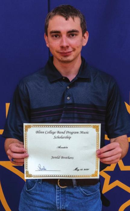 The Blinn College Band Program Music Scholarship went to Jereld Brothers.