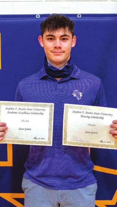 The Stephen F. Austin State University Academic Excellence Scholarship and Stephen F. Austin State University Housing Scholarship went to Sean Green.