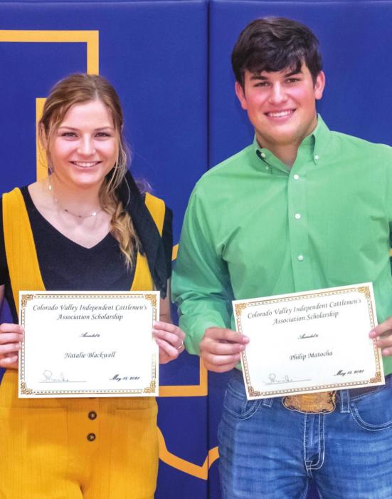 The Colorado Valley Independent Cattlemen’s Association Scholarship went to Natalie Blackwell and Philip Matocha.