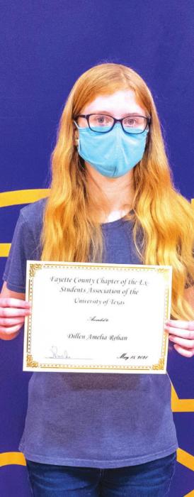 The Fayette County Chapter of the Ex-Student’s Association of the University of Texas went to Dillen Amelia Rohan.