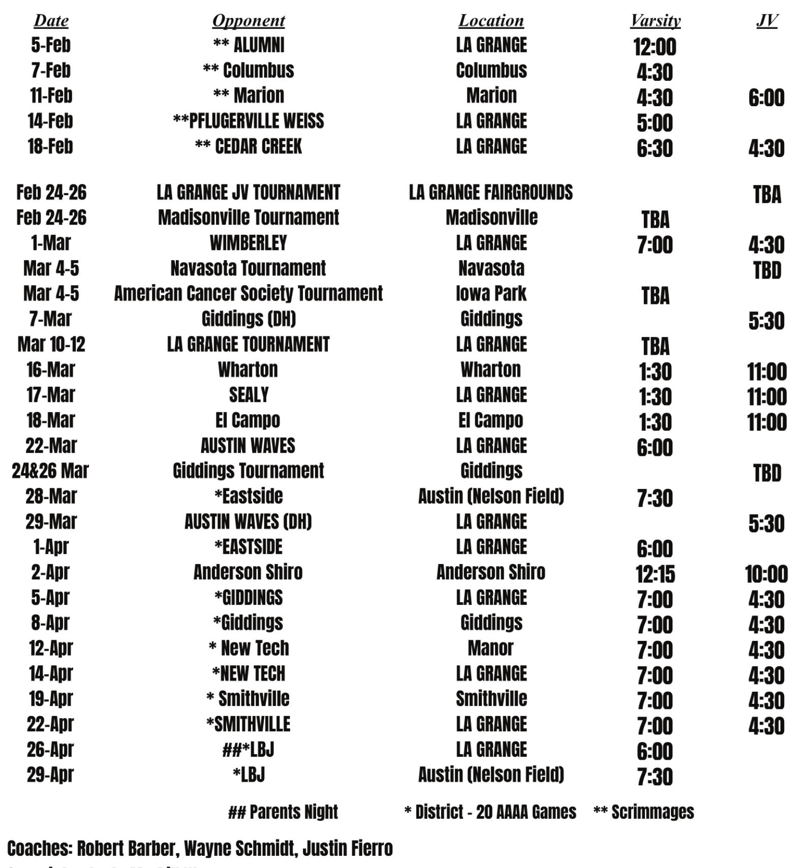 La Grange Baseball 2022 Schedule | The Fayette County Record